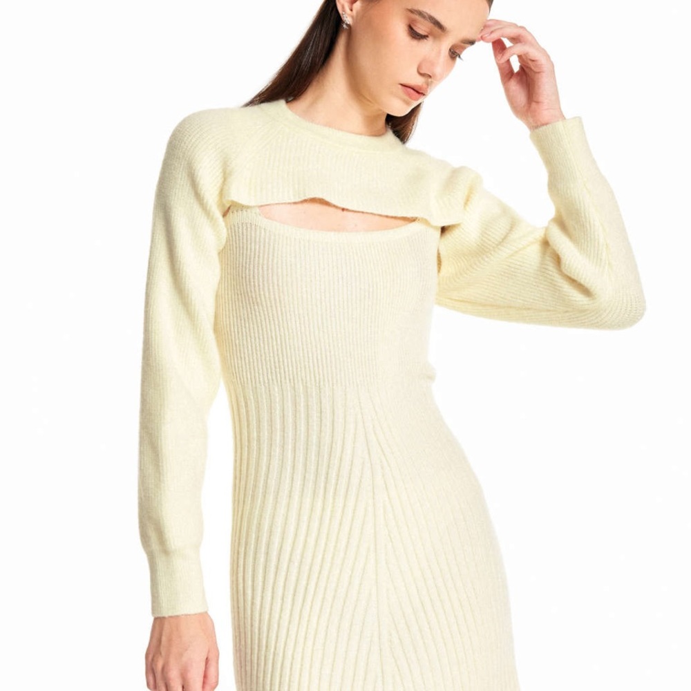 CIDER Cream Long Sleeves Crop Knitted Sweater Top size Small